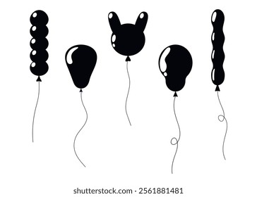 Unique black balloons in various shapes for decoration or celebration
