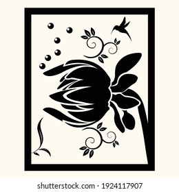 Unique black flower stencil art vector illustration.