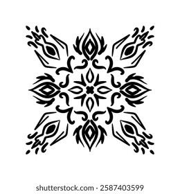 Unique black hand drawn vector tile pattern featuring intricate floral elements and symmetrical design vector illustration