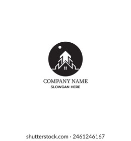 Unique Black Real Estate Logo. Construction Architecture Building Logo Design Template Flat Vector Element