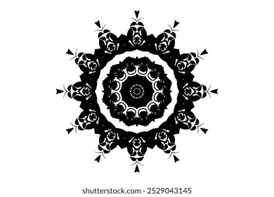 Unique black and white circular sketch featuring a mandala motif with intricate lines