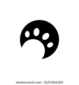 Design exclusivo da lua crescente em preto e branco com elementos de impressão de pata adequados para uso artístico ou gráfico