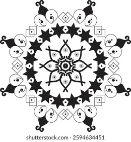 unique Black and white mandala design. Vector hand drawn circular decorative element.

