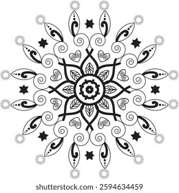 unique Black and white mandala design. Vector hand drawn circular decorative element.
