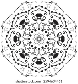 unique Black and white mandala design. Vector hand drawn circular decorative element.
