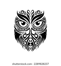 ﻿A unique black and white owl tattoo featuring Polynesian designs.