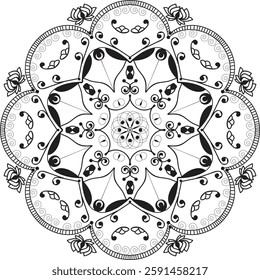 Unique black and white pattern in the form of a mandala. Decorative pattern in new style.