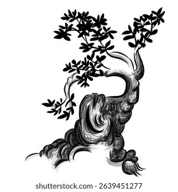 unique black and white tree illustration design