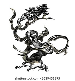 unique black and white tree illustration design