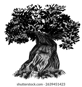 unique black and white tree illustration design