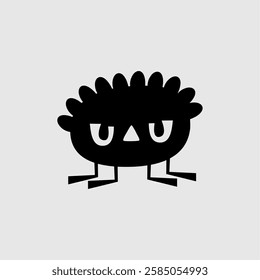 A unique black-and-white cartoon creature with a spiky head and grumpy expression. Perfect for character design, creative illustrations, and fun graphic art.