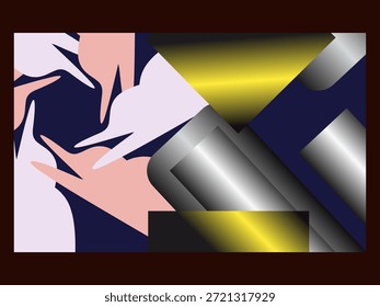 Mezcla única de siluetas abstractas de mano y elegantes Formas metálicas en tonos dorados y plateados, sobre un fondo oscuro para un impacto visual audaz y moderno.