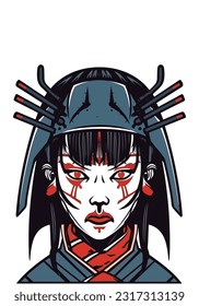 A unique blend of samurai girl, this hand-drawn logo illustration features intricate armor details