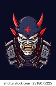 A unique blend of zombie and samurai, this hand-drawn logo illustration features intricate armor details