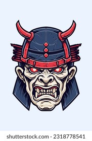 A unique blend of zombie and samurai, this hand-drawn logo illustration features intricate armor details