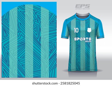 Unique blue green zigzag pattern design, illustration, textile background for sports t-shirt, football jersey shirt mockup for football club. consistent front view