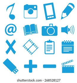 Unique blue icons set isolated on a white. Vector Illustration