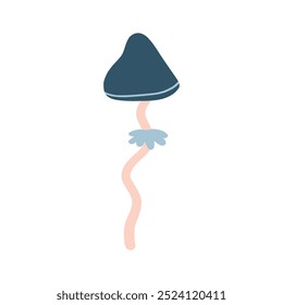 Unique blue mushroom illustration with a long stem. Ideal for forest, nature, or botanical-themed projects and content related to fungi and wild flora.