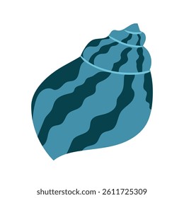 Unique blue seashell captured with smooth curves and rich textures in a minimalist style