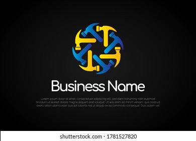 Unique blue and yellow hammer forms an octagon Logo Template For Your Company Name, Alphabet Logo Template Ready For Use, Modern Initial Logo