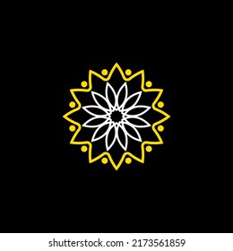 Unique Body or human with leaves like flower on around circle image graphic icon logo design abstract concept vector stock. Can be used as symbol related to people or community