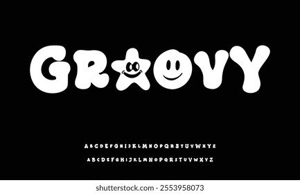 Unique bold groovy font vector retro style