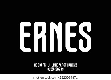 Unique bold rounded condensed alphabet display font vector. Modern typography style illustration design