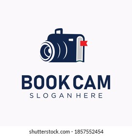 Unique Book Camera logo template design sign. Photography Book Logo Icon Design vector stock