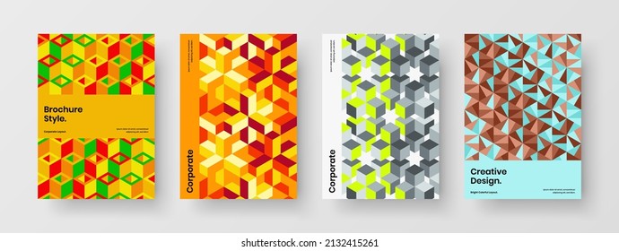 Juego de plantillas de vector de diseño de portada de libro único A4. Composición del concepto de identidad corporativa de patrones geométricos mínimos.