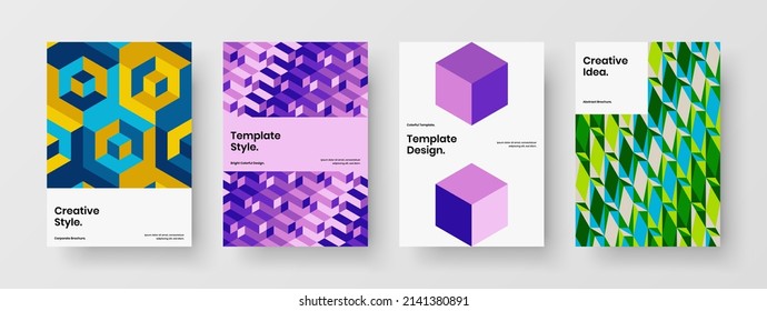 Unique book cover A4 design vector template bundle. Clean geometric pattern front page concept set.