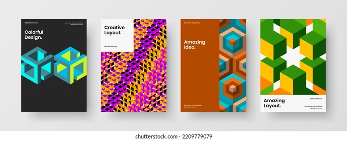 Unique book cover A4 design vector concept composition. Fresh mosaic pattern handbill template bundle.