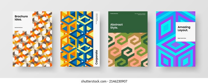 Unique book cover vector design layout set. Original geometric tiles company identity illustration collection.