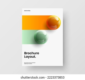 Unique book cover vector design concept. Fresh realistic spheres presentation layout.