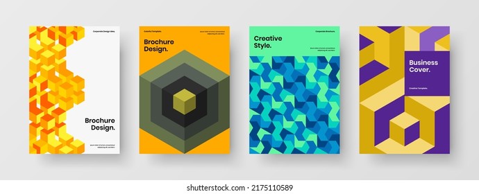 Juego de concepto de vector de diseño de folleto A4 único. Composición de ilustración de portada de patrones geométricos simples.