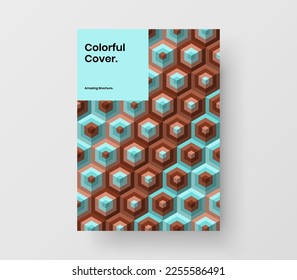 Diseño vectorial de diseño único del folleto A4. Concepto de informe anual de hexágonos geométricos originales.