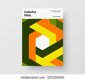 Unique booklet A4 vector design illustration. Premium geometric hexagons handbill layout.