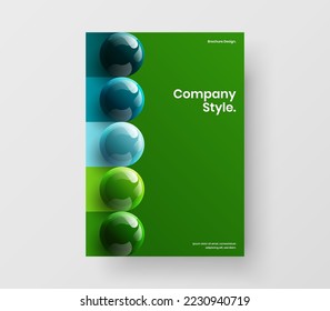 Unique booklet design vector layout. Amazing realistic spheres placard template.