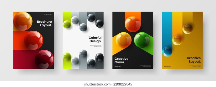 Unique booklet design vector template set. Simple 3D balls company identity illustration bundle.