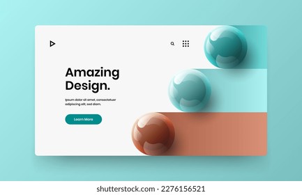 Unique booklet vector design template. Fresh realistic spheres site screen layout.