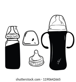 unique bottle of baby pacifier doodle cute  vector icon
