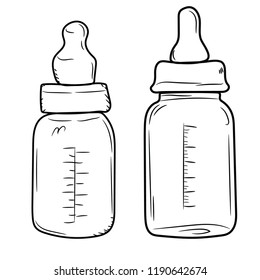 unique bottle of baby pacifier doodle cute  vector icon