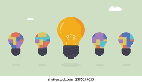 Unique bright idea with puzzle and confused ideas, creative light bulb concept 