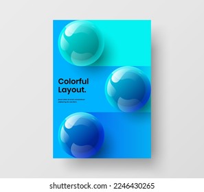 Unique brochure A4 design vector illustration. Minimalistic 3D balls company identity layout.