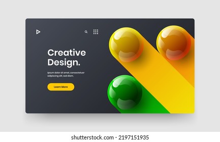 Unique brochure design vector template. Minimalistic 3D balls banner illustration.