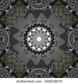 Unique brown, blue and gray geometric vector swatch. Perfect for wrapping paper, wallpaper, textile and surface design. Trendy boho tile. Creative Ethnic Mandala seamless pattern.
