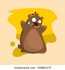 unique brown cute bear character cartoon with various expression funny for kids and children in yellow background and for drawing and coloring book