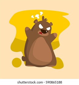 unique brown cute bear character cartoon with various expression funny for kids and children in yellow background and for drawing and coloring book