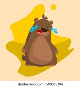 unique brown cute bear character cartoon with various expression funny for kids and children in yellow background and for drawing and coloring book