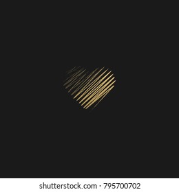 Unique Brush Style heart icon or logo in golden and black color