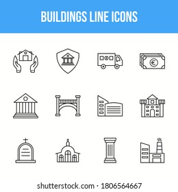 Conjunto de iconos de la línea de edificios única